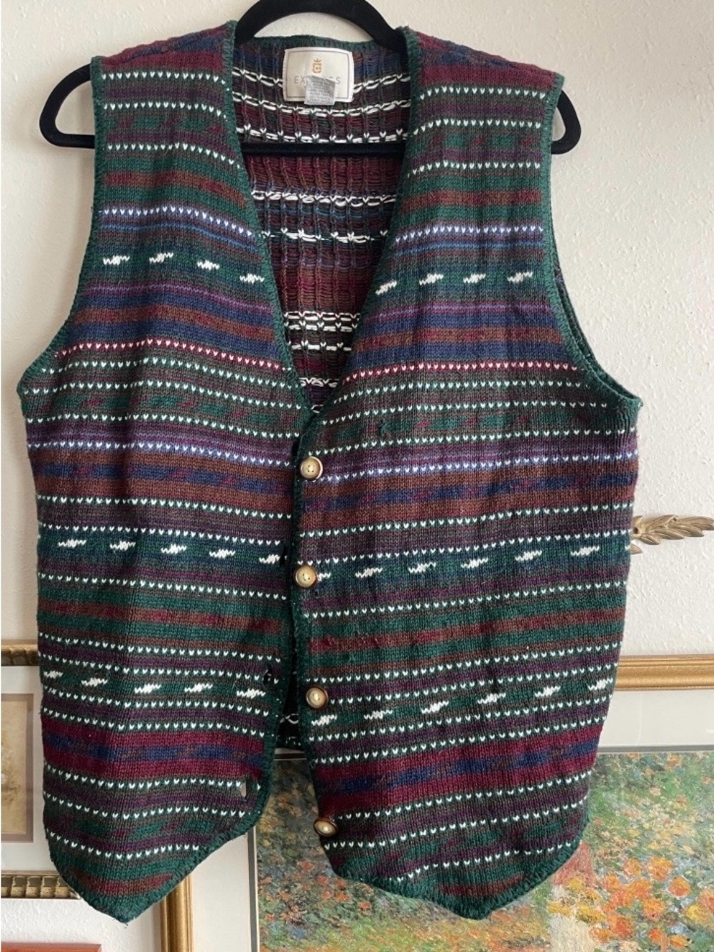 Express Multicolor Striped Knit Vest - Green, Burgundy, Navy